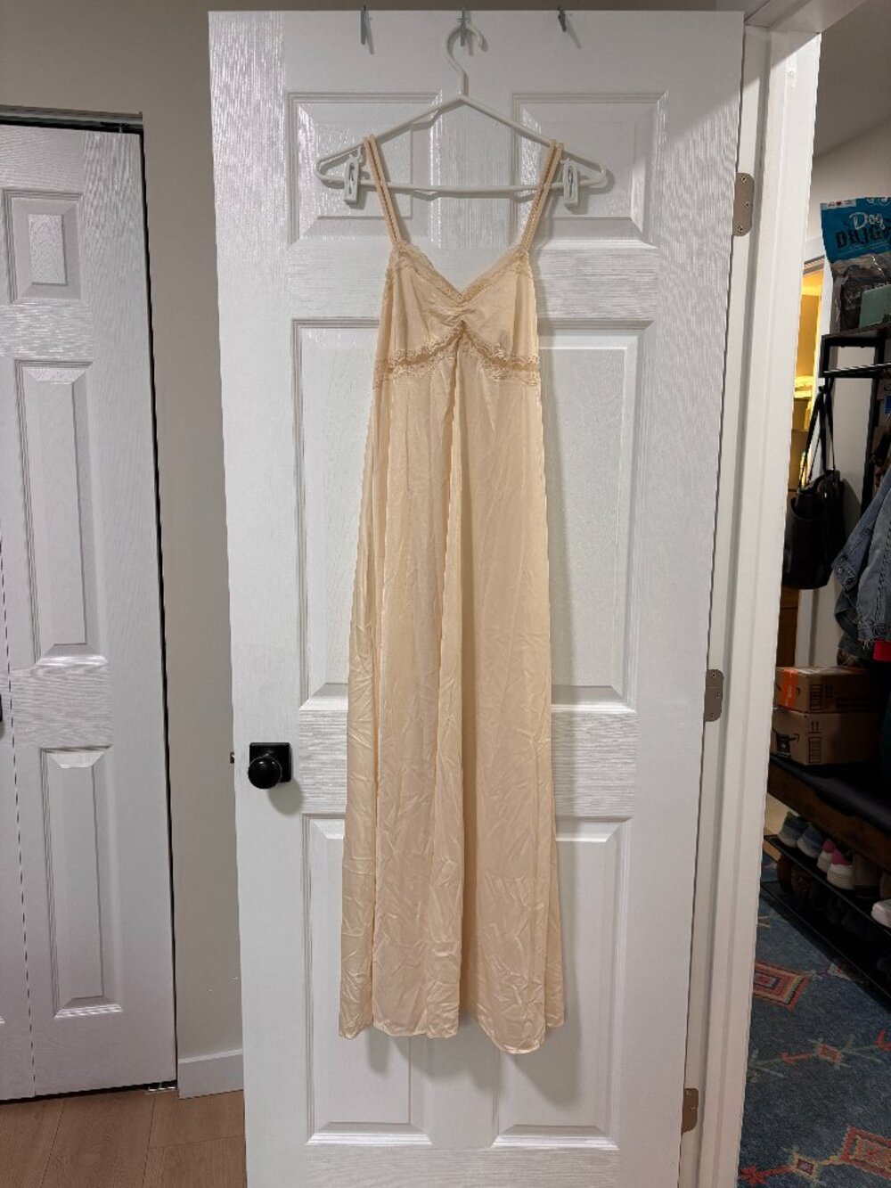 Vintage Butter Yellow Maxi Slip Dress/Lace Trim Nightgown | Loungewear (Medium)